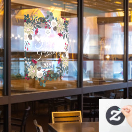 Happy Holiday Blumenkranz Fensteraufkleber