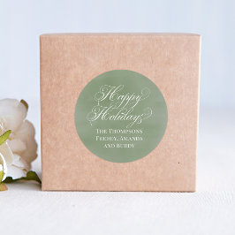Happy Holiday Calligraphy Script Green Runder Aufkleber