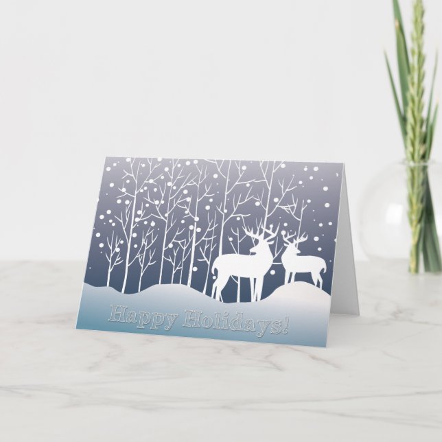 Happy Holiday Deer in Snow Feiertagskarte (Vorderseite)