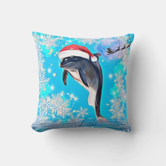 Happy Holiday Dolphin springt aus dem Wasser Kissen (Vorderseite)