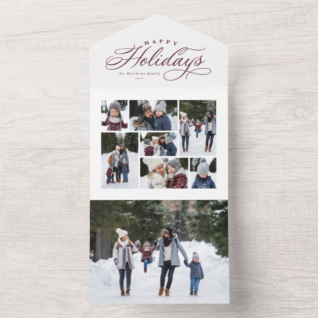 Happy Holiday elegante Maroon Foto Collage All In One Einladung (Innen Boden)