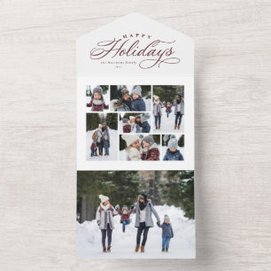 Happy Holiday elegante Maroon Foto Collage All In One Einladung