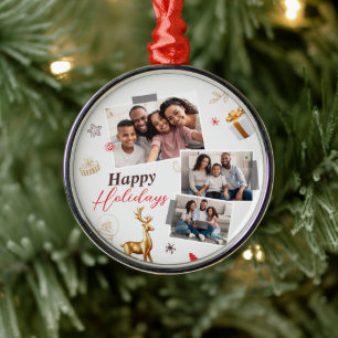 Happy Holiday Family Drei FotoCollage Ornament Aus Metall