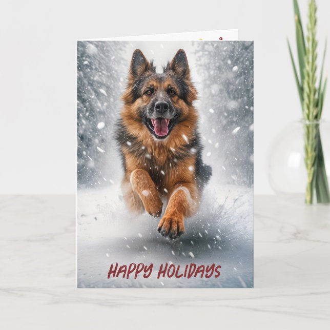 Happy Holiday German Shepherd in Snow Karte (Vorderseite)