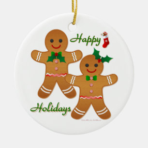 Happy Holiday Gingerbread Man Boy Girl Keramikornament
