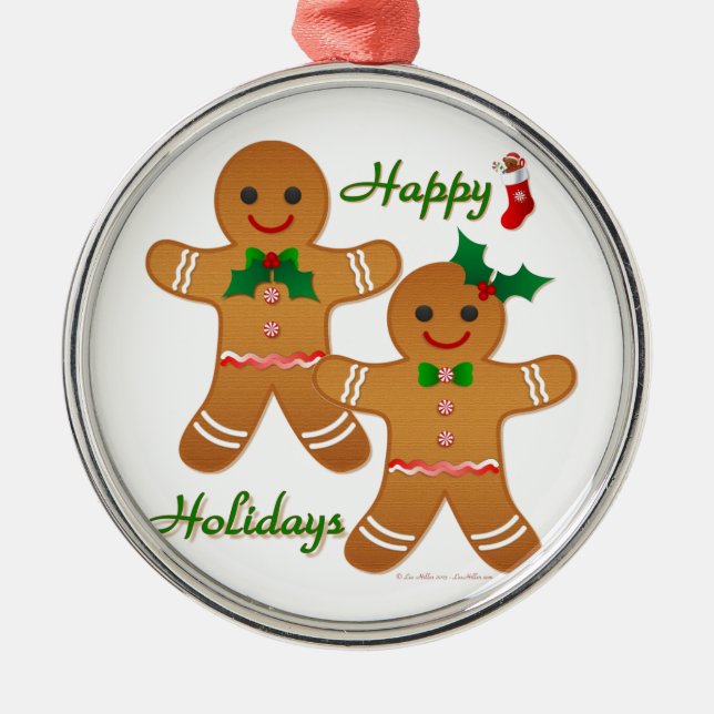 Happy Holiday Gingerbread Man Boy Girl Ornament Aus Metall (Vorne)