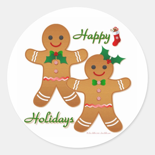 Happy Holiday Gingerbread Man Boy Girl Runder Aufkleber (Vorderseite)