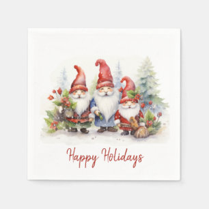 Happy Holiday Gnomes in Snowflakes Serviette