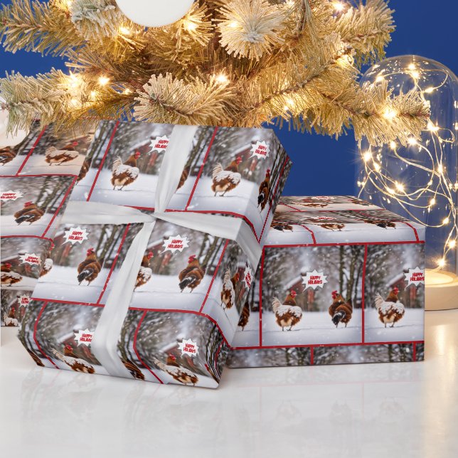 Happy Holiday Hühner in Schneeflocken Geschenkpapier (Feiertage)