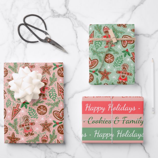 Happy Holiday Inginger Cookies & Family Geschenkpapier Set (Vorderseite)