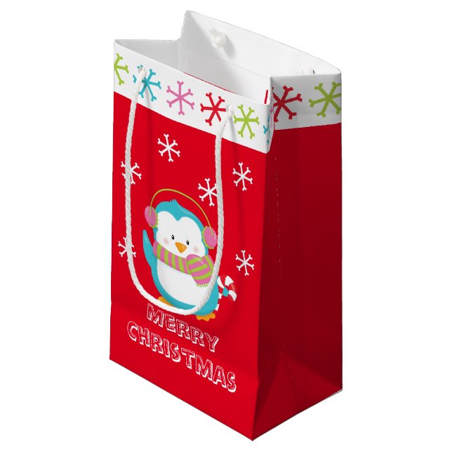 Happy Holiday Penguin Kleine Geschenktüte (Vorderseite Schrägansicht)