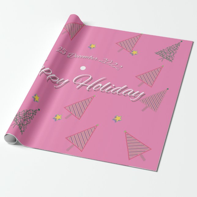 Happy Holiday Pink Wrapping Paper Geschenkpapier (Ungerollt)