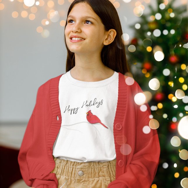 Happy Holiday Red Kardinal T-Shirt (Happy Holidays Girls Red Cardinal T Shirt. )