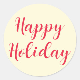 Happy Holiday Red Script Cream Simple Runder Aufkleber