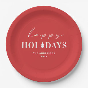 Happy Holiday   Rotes Weihnachtsfest & Neues Jahr  Pappteller