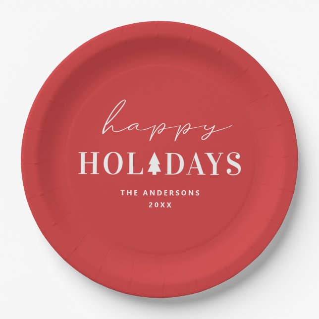 Happy Holiday | Rotes Weihnachtsfest & Neues Jahr  Pappteller (Vorderseite)