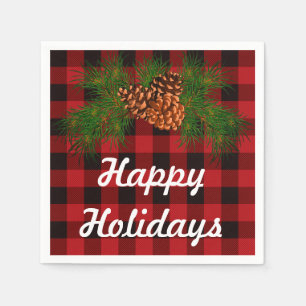 Happy Holiday, Rottartan, Kiefernkegel-Detail Serviette