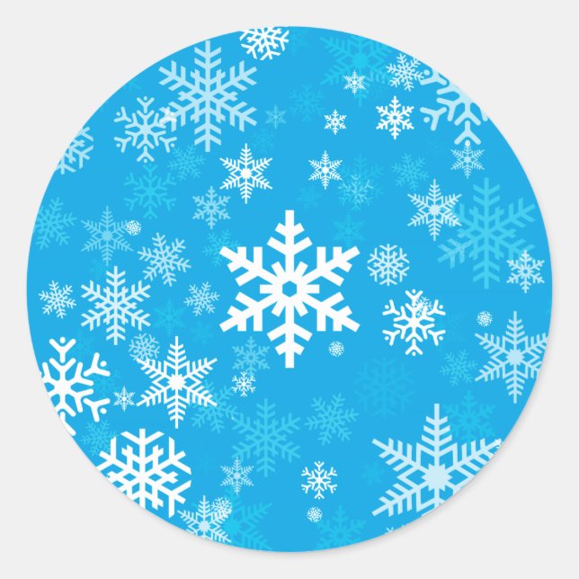 Happy Holiday Snowflakes Pattern Blau Jeder Runder Aufkleber (Vorderseite)