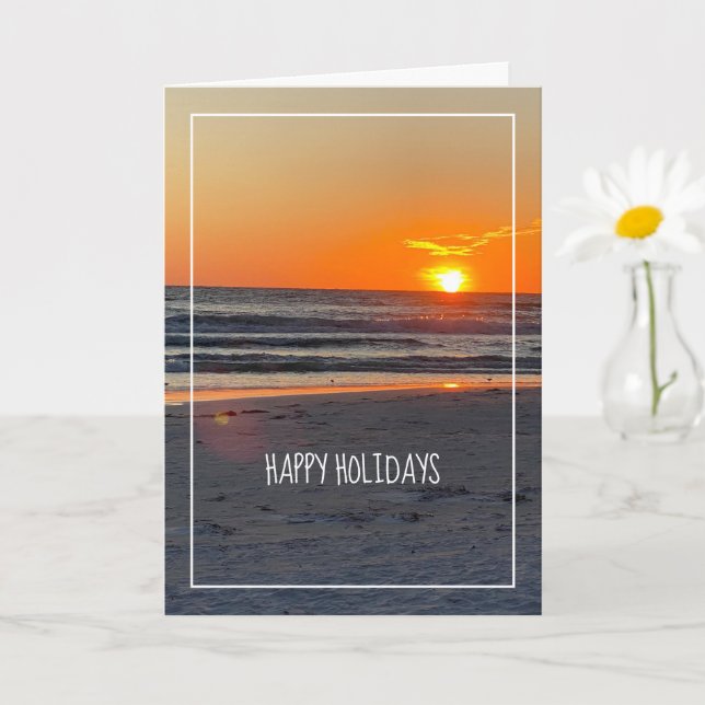 Happy Holiday Sunset Beach Foto Karte (Kleine Pflanze)