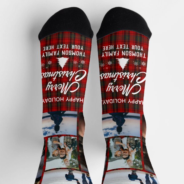 Happy Holiday Weihnachts Foto Collage Individuelle Socken (Oben)