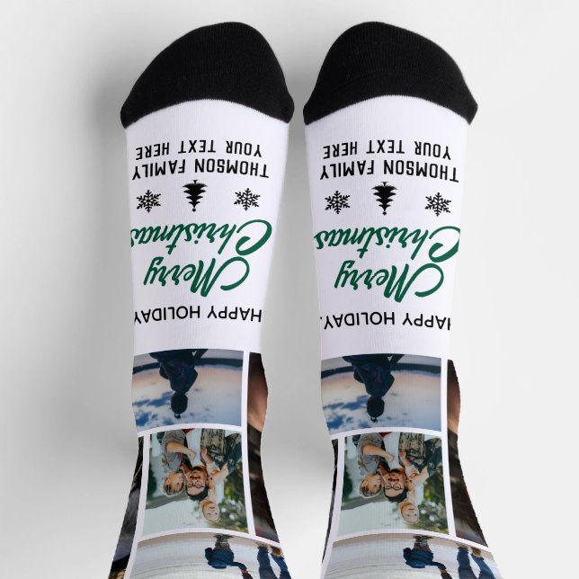 Happy Holiday Weihnachts Foto Collage Individuelle Socken (Oben)
