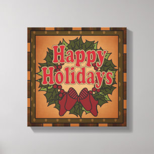 Happy Holiday Weihnachts-Wreath-Leinwand Leinwanddruck