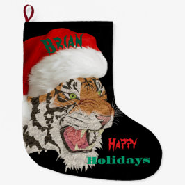 Happy Holiday Wildlife tiger mit Weihnachtsmannmüt Großer Weihnachtsstrumpf