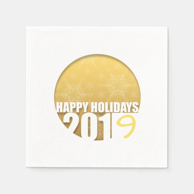 Happy Holidays 2019 Golden Snowflakes Paper Napkin Serviette (Vorderseite)