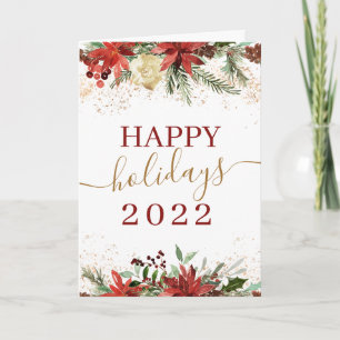 Happy Holidays 2022 Burgundy Forest Gold Card Karte