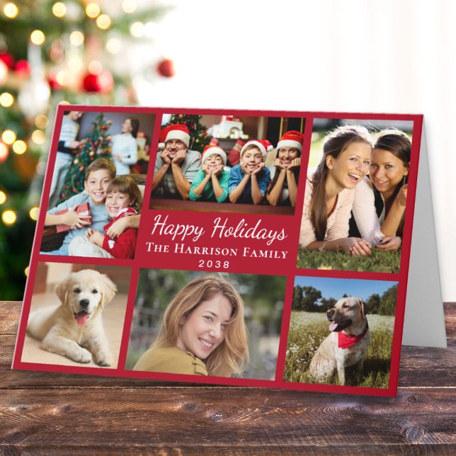 Happy Holidays 6 Foto Collage Rotes Weihnachten (This holiday season, let your family's smiles and heartwarming memories shine on our 6 photo card)
