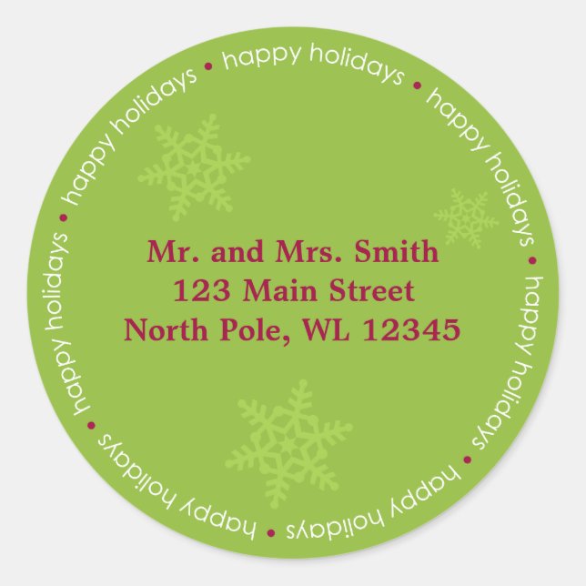 Happy Holidays Address Label Runder Aufkleber (Vorderseite)