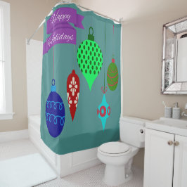 Happy Holidays and Hanging Ornaments Lila Banner Duschvorhang
