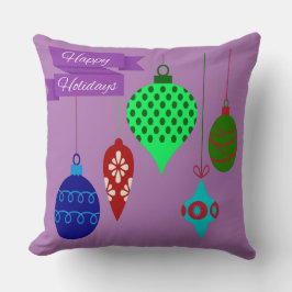 Happy Holidays and Hanging Ornaments Reich Lila Kissen