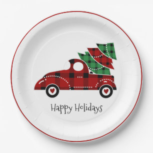 Happy Holidays Antique Red Truck Pappteller