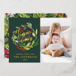 Happy Holidays Aquarell Blumengrün Foto Folien Feiertagskarte<br><div class="desc">Happy Holidays rustic Aquarell floral grün elegant modern minimalistisch 1 Foto Urlaubskarte. Teil einer Sammlung.</div>