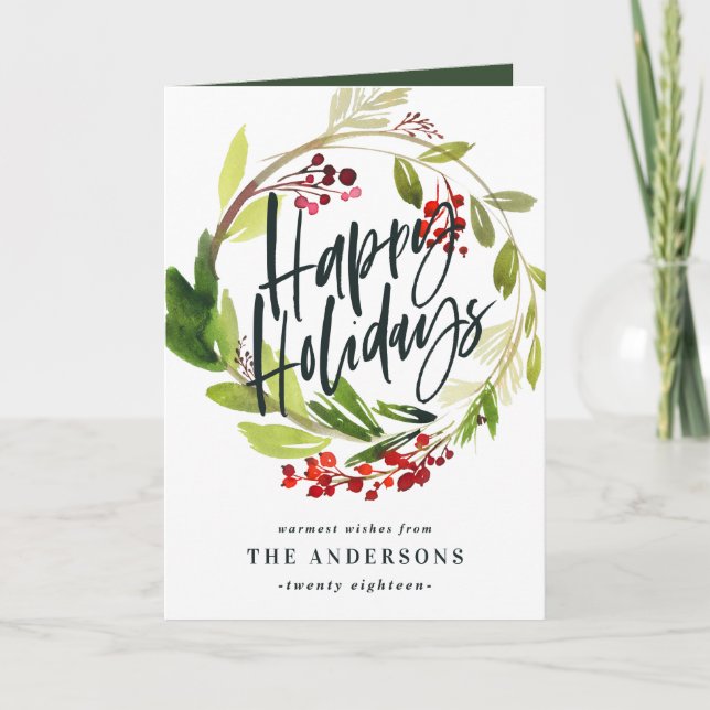 Happy Holidays Aquarell Blumenkarte Karte (Vorderseite)