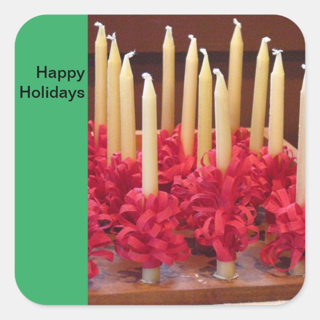 Happy Holidays Aufkleber mit mährischen Kerzen (Vorderseite)