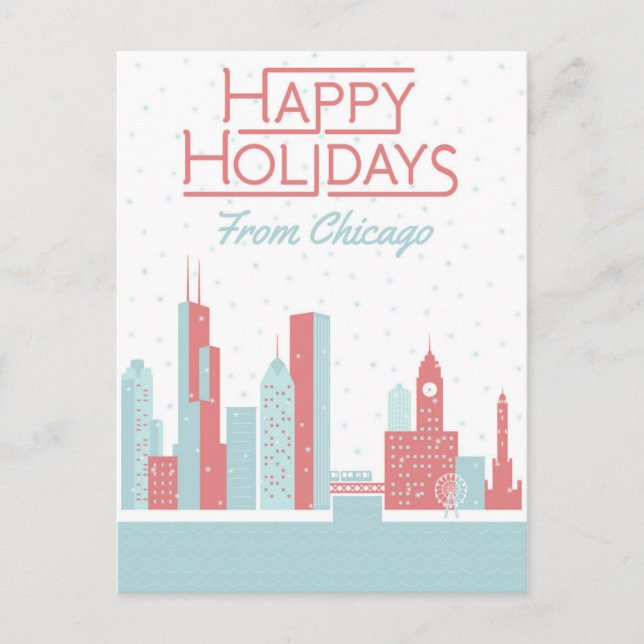 Happy Holidays aus Chicago Postkarte (Vorderseite)