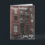 Happy Holidays aus NYC Weihnachten Hanukkah Snow<br><div class="desc">Auf der Karte befindet sich ein Originalfoto eines Upper West Side Brawnstones in einem Winterschneesturm. HAPPY HOLIDAYS FROM NYC in einem hübschen Schriftart. Ideal,  um Weihnachten oder Hanukkah Urlaub Grüße zu senden!</div>