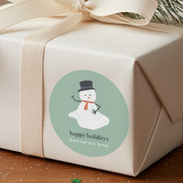 Happy Holidays aus unserem neuen Zuhause Weihnacht Runder Aufkleber