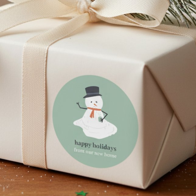 Happy Holidays aus unserem neuen Zuhause Weihnacht Runder Aufkleber (Von Creator hochgeladen)