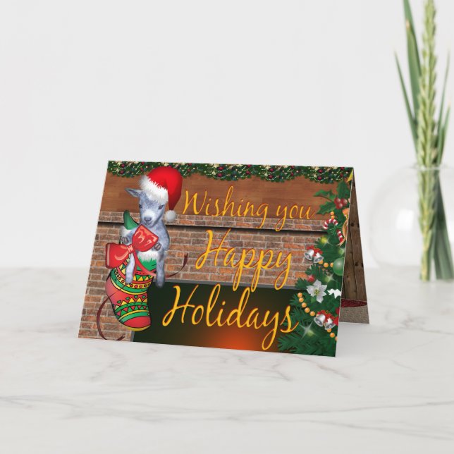 Happy Holidays Baby Goat Feiertagskarte (Vorderseite)