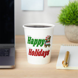 Happy Holidays Bär Weihnachtstypografie Pappbecher
