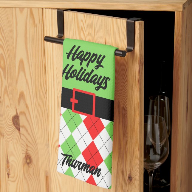 Happy Holidays Belt und Raute Green Geschirrtuch (Drittel gefaltet)