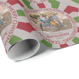 Happy Holidays benutzerdefiniertes Foto- und Namen Geschenkpapier