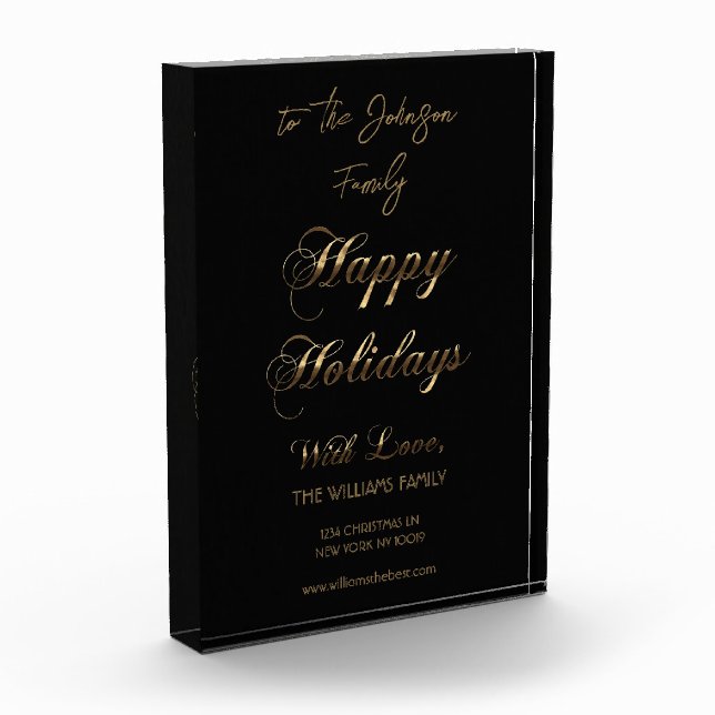 Happy Holidays Black and Gold Einzigartige Weihnac Fotoblock (Links)