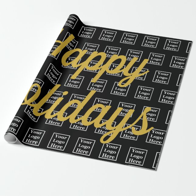Happy Holidays Black and Gold Script Business Logo Geschenkpapier (Ungerollt)