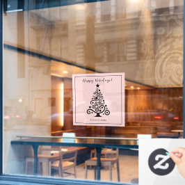Happy Holidays Black Christmas Tree on Light Pink Fensteraufkleber