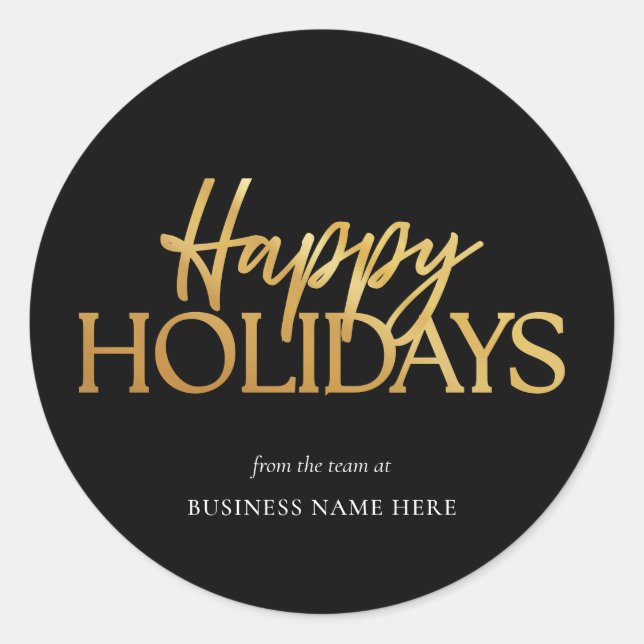 Happy Holidays Black Gold Weihnachten Runder Aufkleber (Vorderseite)