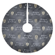 Happy Holidays Black Skulls Tree Skirt